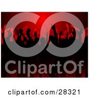 Clipart Illustration Of A Silhouetted Black And Red Crowd Dancing At A Party Under Red Light