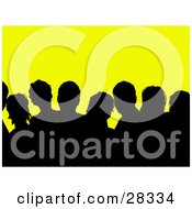 Clipart Illustration Of A Black Silhouetted Audience Over Yellow