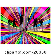 Poster, Art Print Of Bursting Colorful Background With Silhouetted Dancers