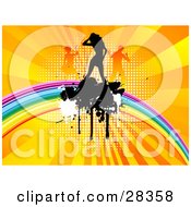 Black Silhouetted Dancer On A Rainbow With White And Black Splatters Over A Bursting Orange And Yellow Background