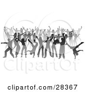 Poster, Art Print Of Party Of Gray Silhouetted Dancers Over White