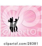 Clipart Illustration Of A Black Dancing Couple Silhouetted Over A Bursting Pink Background