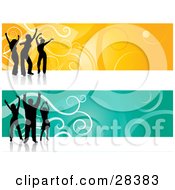 Poster, Art Print Of Green And Yellow Website Header Banners With Vines And Dancers