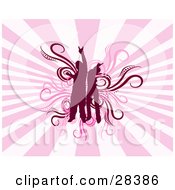 Clipart Illustration Of Two Silhouetted Dancers Over Vines On A Bursting Pink Background