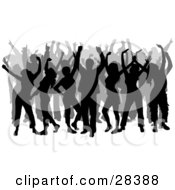 Clipart Illustration Of A Crowd Of Dancers Silhouetted In Black And Gray At A Party