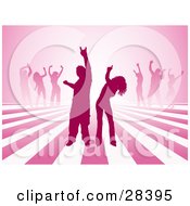 Clipart Illustration Of Silhouetted Dancers On A Pink Lined Background