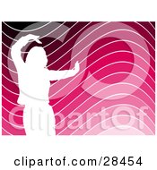 Poster, Art Print Of White Silhouetted Woman Dancing Over A Wavy Black Pink And White Wavy Background