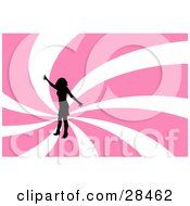 Clipart Illustration Of A Black Silhouetted Woman Dancing Over A Spiraling Pink And White Background