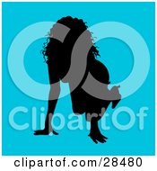 Poster, Art Print Of Sexy Black Silhouetted Woman Crawling On Her Hands And Knees Over A Blue Background