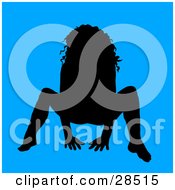 Poster, Art Print Of Sexy Black Silhouetted Woman Crouching Over Blue