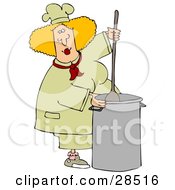Blond White Culinary Chef Woman Mixing A Pot Of Food In A Kitchen