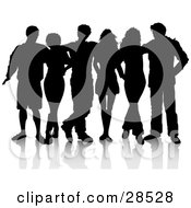 Clipart Illustration Of Six Male And Female Friends Silhouetted In Black With A White Background