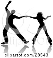 Black Silhouetted Couple Ballroom Dancing Holding Hands While Spreading Out