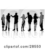 Clipart Illustration Of Seven Black Silhouetted Business People Having Conversations by KJ Pargeter