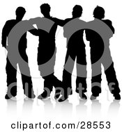 Clipart Illustration Of A Group Of Four Guys Standing Together Silhouetted Over White by KJ Pargeter #COLLC28553-0055