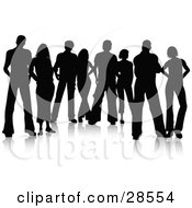 Clipart Illustration Of Eight Male And Female Friends Standing Silhouetted In Black With A White Background