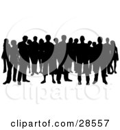 Clipart Illustration Of Black Silhouetted People Standing In A Big Crowd Over White