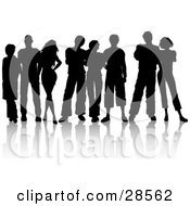 Clipart Illustration Of A Group Of Eight Black Silhouetted Adults Standing Together