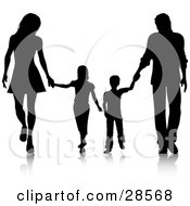 Clipart Illustration Of A Black Silhouetted Family Walking Together And Holding Hands by KJ Pargeter #COLLC28568-0055