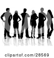 Clipart Illustration Of A Group Of Six Black Silhouetted Adults Standing Together