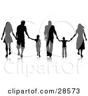Poster, Art Print Of Black Silhouetted Families Walking And Holding Hands