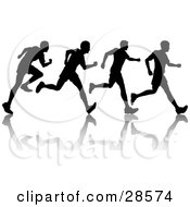 Black Silhouetted Man Shown In Motion Jogging Or Running With A Reflection And Four Poses