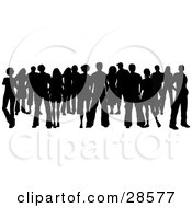 Clipart Illustration Of A Large Group Of Black Silhouetted People Standing Over White