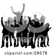 Clipart Illustration Of A Crowd Of Gray And Black Silhouetted Men And Women Dancing At A Party Over White