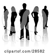 Clipart Illustration Of Five Black Silhouetted Men And Women Standing With Reflections by KJ Pargeter