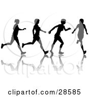 Black Silhouetted Woman Shown In Motion Jogging Or Running With A Reflection And Four Poses