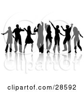Clipart Illustration Of A Group Of Eight Dancers With Reflections Silhouetted Over White