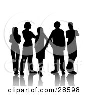 Poster, Art Print Of Five Male And Female Friends Standing Silhouetted In Black With A White Background