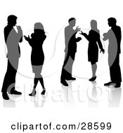 Clipart Illustration Of Black Silhouetted Professional Men And Women Discussing Over White by KJ Pargeter