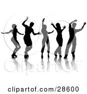 Poster, Art Print Of Five Silhouetted Men And Women Dancing Over White