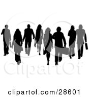 Clipart Illustration Of A Group Of Black Silhouetted Business People With Briefcases Over White by KJ Pargeter
