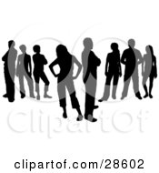 Clipart Illustration Of A Group Of Eight Black Silhouetted Men And Women Standing Together