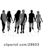 Poster, Art Print Of Three Black Silhouetted Couples Walking And Holding Hands