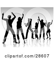 Poster, Art Print Of Silhouetted Black People Dancing And Having Fun Over A Gray Background
