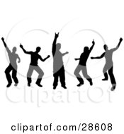 Poster, Art Print Of Group Of Five Black Silhouetted Guys Dancing At A Party