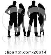 Poster, Art Print Of Four Men And Women Standing Together Silhouetted In Black