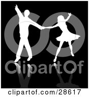Poster, Art Print Of White Silhouetted Couple Ballroom Dancing On A Black Background