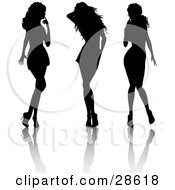 Clipart Illustration Of Three Sexy Black Silhouetted Women In High Heels Standing In Different Poses by KJ Pargeter