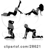 Clipart Illustration Of A Sexy Black Silhouetted Women An Exotic Dancer In High Heels In Four Different Poses On The Ground by KJ Pargeter #COLLC28621-0055