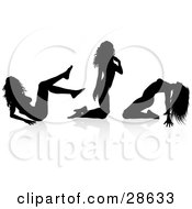 Clipart Illustration Of A Sexy Black Silhouetted Female Stripper In Three Different Poses