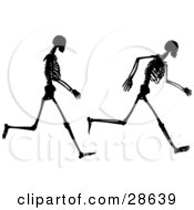 Poster, Art Print Of Two Poses Of A Black Silhouetted Skeleton Running