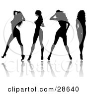 Clipart Illustration Of Four Sexy Black Silhouetted Women In High Heels Standing In Different Poses by KJ Pargeter #COLLC28640-0055
