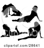 Poster, Art Print Of Four Sexy Black Silhouetted Women In Different Poses On The Ground