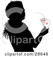 Poster, Art Print Of Black Silhouetted Woman Holding A Royal Flush Of Playing Cards