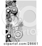 Clipart Illustration Of A Side Border Of Black Gray And White Grungy Circles Over A Gray Background