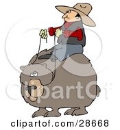 White Cowboy Man Riding On The Back Of A Bear Symbolizing Control